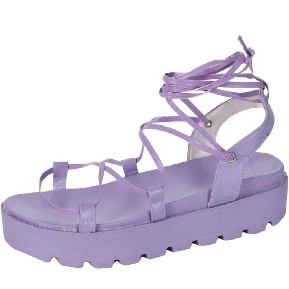 NEW Women's Light Purple Strappy Platform Laceup y2k Preppy Sandals, Size‎ 8